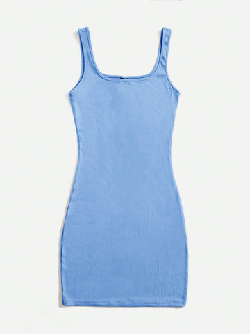 Women's Solid Color Ribbed Knit Sweater Dress