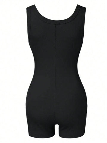 Women's Solid Color Romper Skinny Romper, Black Clothes