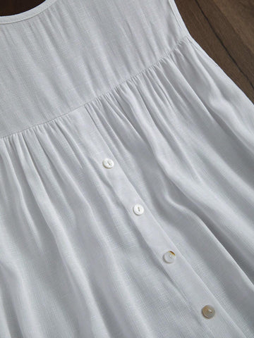 Essnce Women's Solid Color Ruffle Hem Sleeveless Shirt For Vacation And Leisure