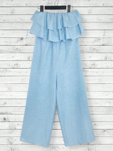 Women's Solid Color Ruffle Tube Jumpsuit For Vacation And Leisure