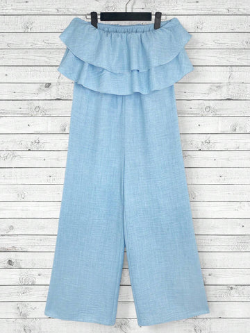 Women's Solid Color Ruffle Tube Jumpsuit For Vacation And Leisure