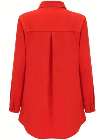 Essnce Women's Solid Color Simple Casual Long Sleeve Blouse, Autumn Shirt