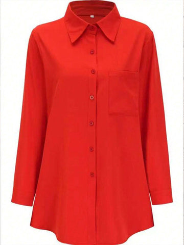 Essnce Women's Solid Color Simple Casual Long Sleeve Blouse, Autumn Shirt