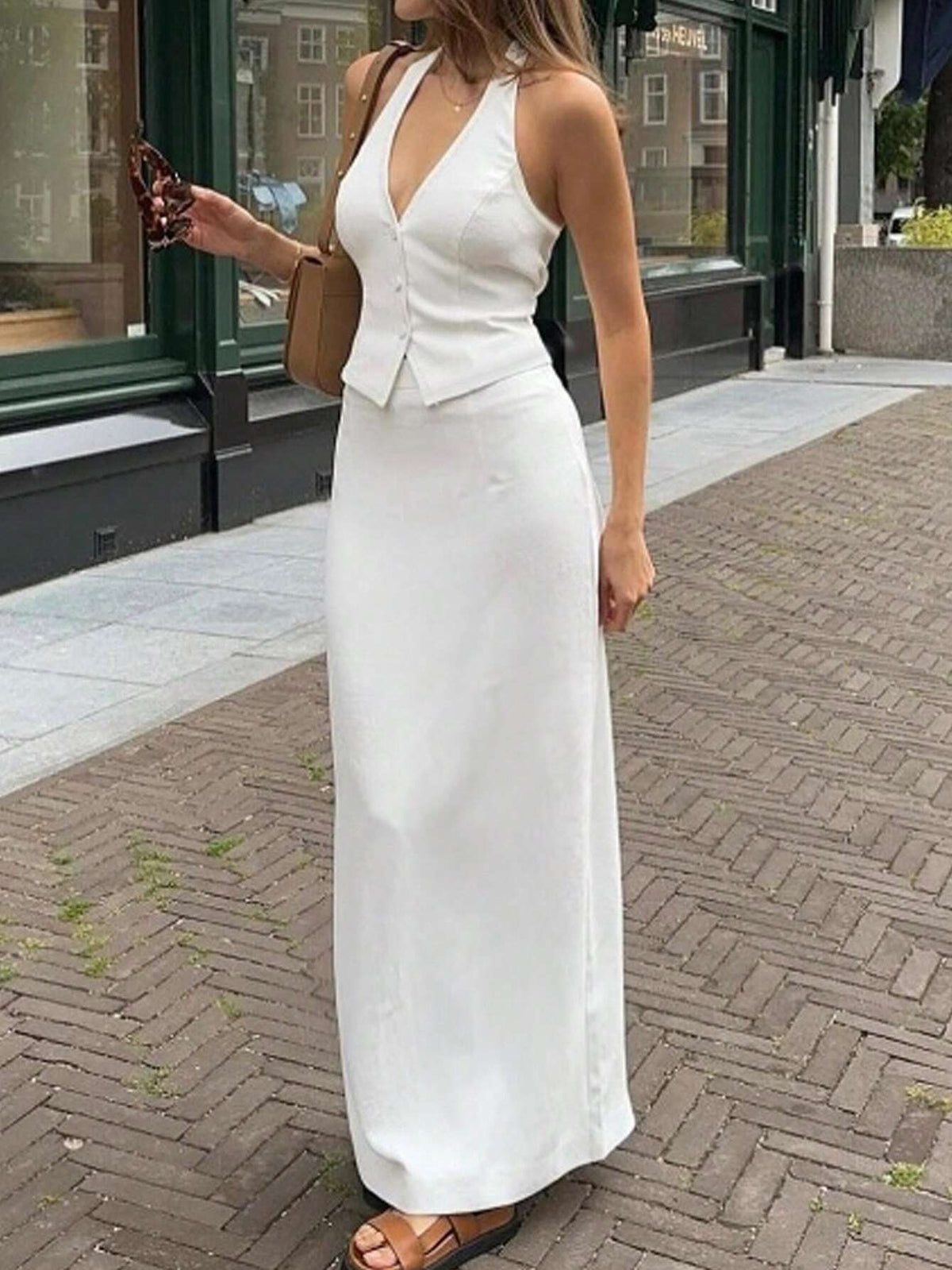 Women's Solid Color Simple Daily Wear Top And Skirt Set