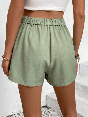 Essnce Women's Solid Color Simple Everyday Asymmetrical Hem Skort