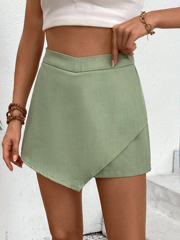 Essnce Women's Solid Color Simple Everyday Asymmetrical Hem Skort