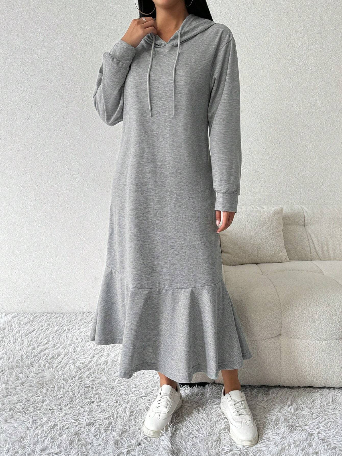 Women's Solid Color Simple Hooded Long Sleeve Dress
