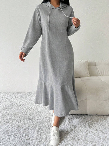 Women's Solid Color Simple Hooded Long Sleeve Dress