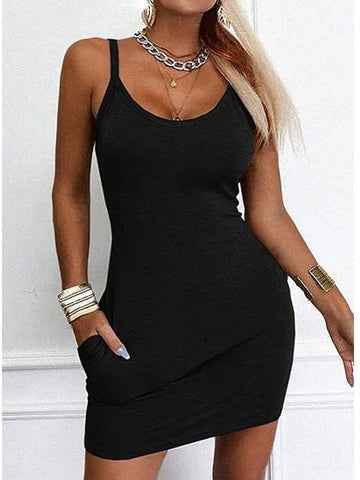 Women's Solid Color Slim Fit Spaghetti Strap Dress