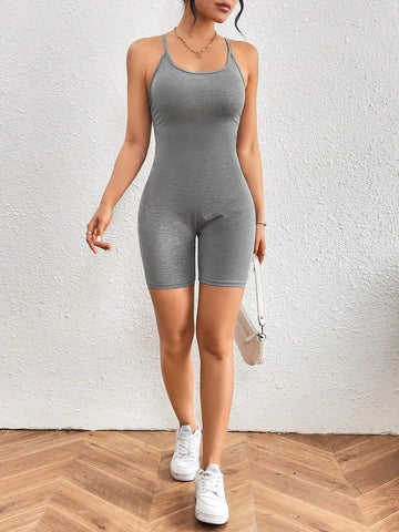 Women's Solid Color Spaghetti Strap Bodycon Romper