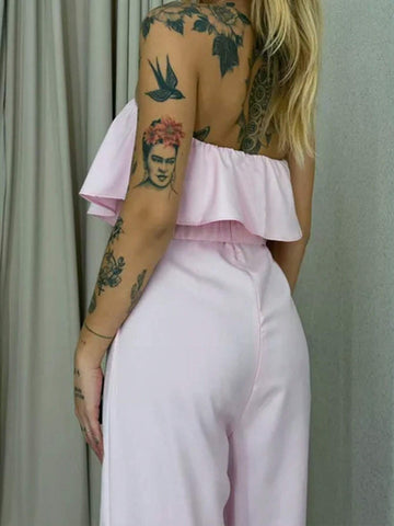 Women's Solid Color Strapless Embroidery Jumpsuit