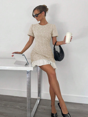 Women's Spring/Summer New Office/Work Commute Ruffled Hem Waist Fit & Flare Dress