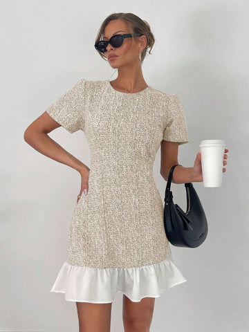 Women's Spring/Summer New Office/Work Commute Ruffled Hem Waist Fit & Flare Dress