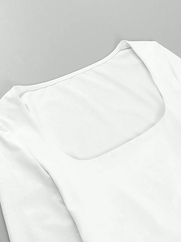 Essnce Womens Spring And Summer Casual Solid Color Hollow Slim Short Sleeve T-Shirt