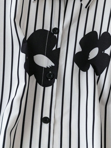 Essnce Women's Spring & Autumn Casual Striped & Floral Print Blouse