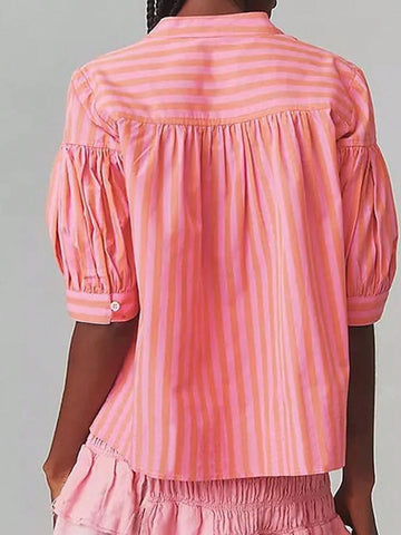 Essnce Women's Striped Mid-Length Short Sleeve Shirt