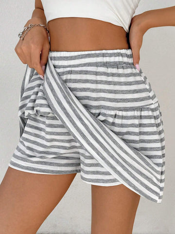 Essnce Women's Striped Printed Summer Casual Skort
