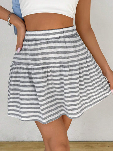 Essnce Women's Striped Printed Summer Casual Skort