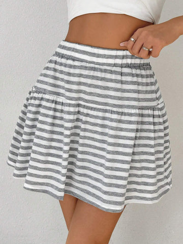 Essnce Women's Striped Printed Summer Casual Skort