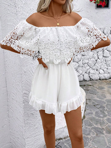 Women's Stylish Sweet White Lace Off-The-Shoulder Jumpsuit
