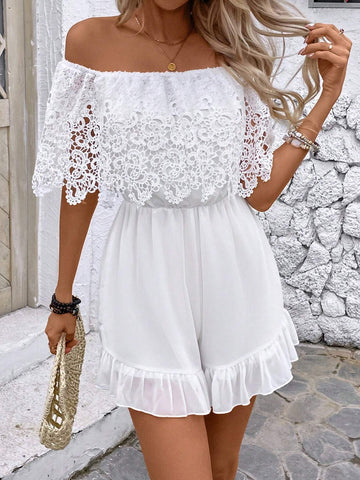 Women's Stylish Sweet White Lace Off-The-Shoulder Jumpsuit