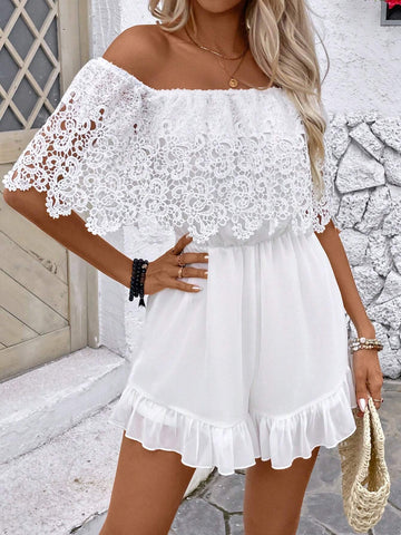 Women's Stylish Sweet White Lace Off-The-Shoulder Jumpsuit