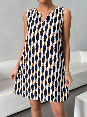 Women's Summer Casual All-Over Printed Small V-Neck Sleeveless Dress Women Skirts Casual