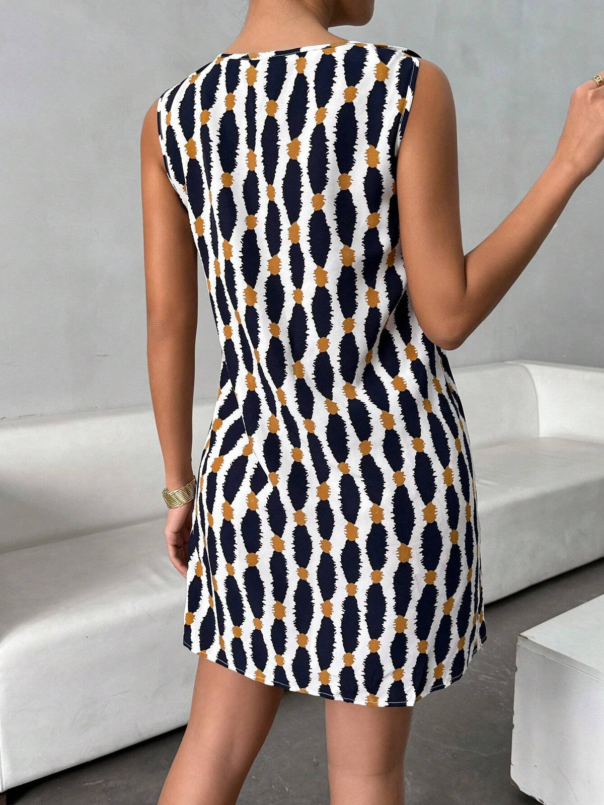 Women's Summer Casual All-Over Printed Small V-Neck Sleeveless Dress Women Skirts Casual