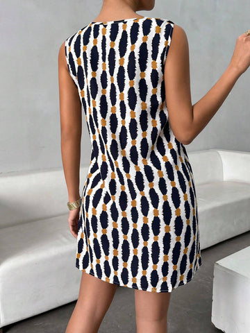 Women's Summer Casual All-Over Printed Small V-Neck Sleeveless Dress Women Skirts Casual