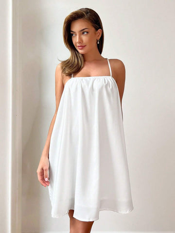 Women's Summer Casual Beach Vacation Sexy White Backless Wide Straps Casual Mini Dress