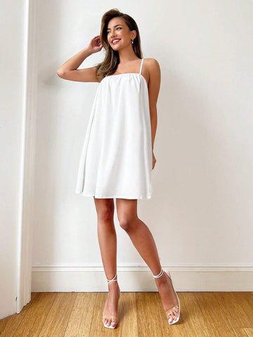 Women's Summer Casual Beach Vacation Sexy White Backless Wide Straps Casual Mini Dress