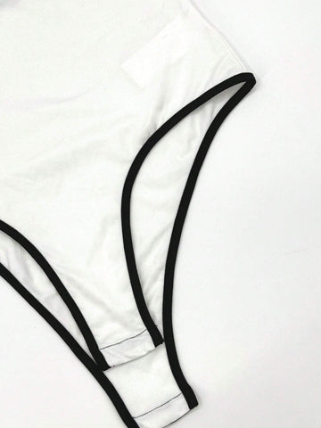 Women's Summer Casual Colorblock Cami Bodysuit With Slim Straps