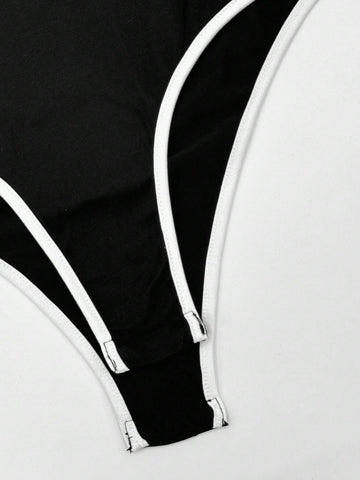 Women's Summer Casual Colorblock Cami Bodysuit With Slim Straps