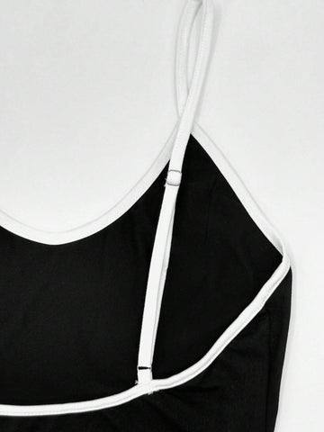 Women's Summer Casual Colorblock Cami Bodysuit With Slim Straps