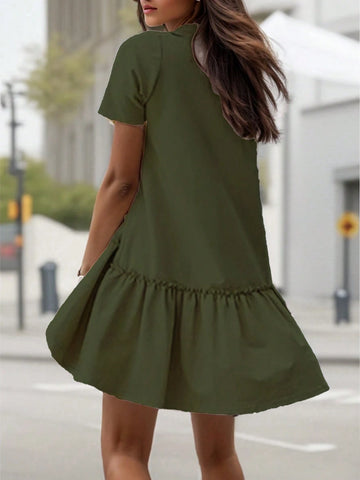 Women's Summer Casual Round Neck Short Sleeve Dress With Ruffle Hem