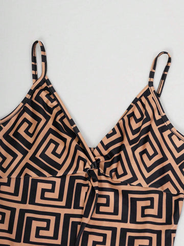 Women's Summer Fashion Full Allover Print Deep V-Neck Jumpsuit