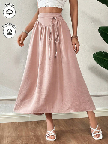 Essnce Women's Summer Simple Solid Color Waist Tie Pleated A-Line Skirt Summer Clothes Women Skirts