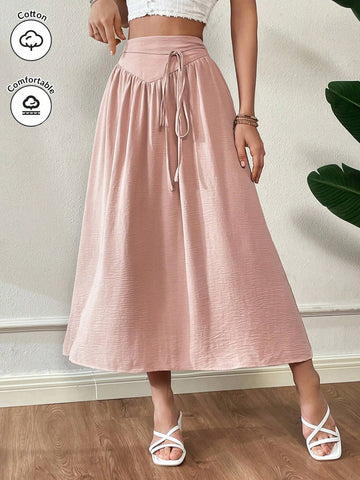 Essnce Women's Summer Simple Solid Color Waist Tie Pleated A-Line Skirt Summer Clothes Women Skirts