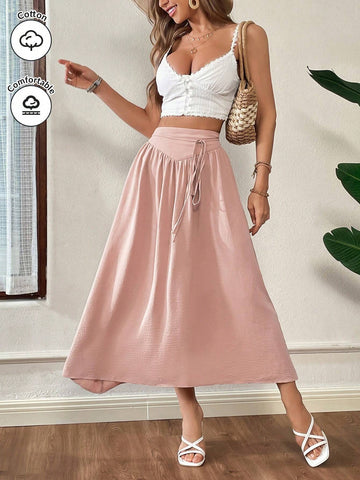 Essnce Women's Summer Simple Solid Color Waist Tie Pleated A-Line Skirt Summer Clothes Women Skirts