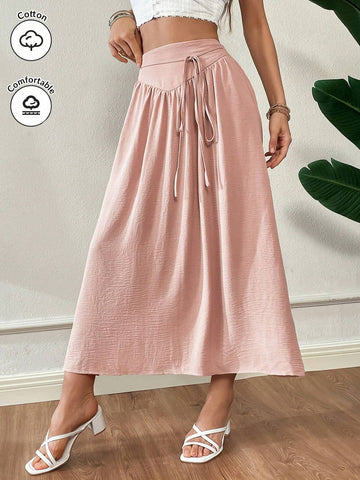 Essnce Women's Summer Simple Solid Color Waist Tie Pleated A-Line Skirt Summer Clothes Women Skirts
