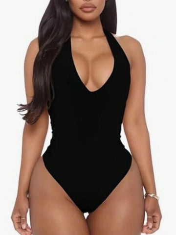Women's Summer Solid Color Halterneck Backless Sleeveless Bodysuit