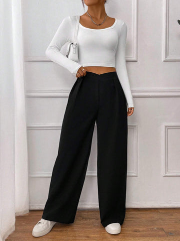 Essnce Women's V-Waist Pants With Floor-Length Design