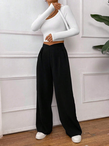 Essnce Women's V-Waist Pants With Floor-Length Design