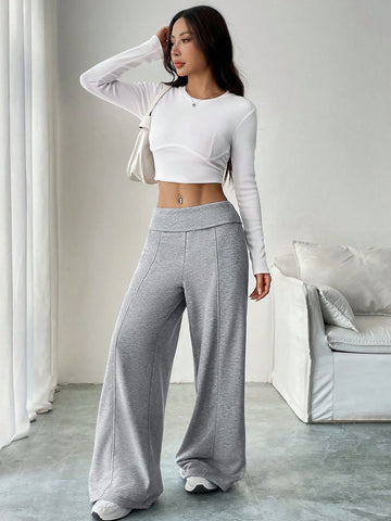 Essnce Women's Versatile Low-Waist Loose Casual Wide-Leg Pants, American Style, Sweatpants, Long