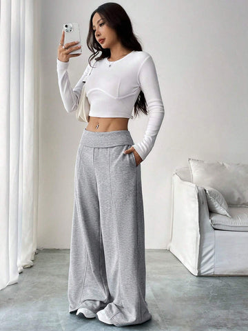 Essnce Women's Versatile Low-Waist Loose Casual Wide-Leg Pants, American Style, Sweatpants, Long