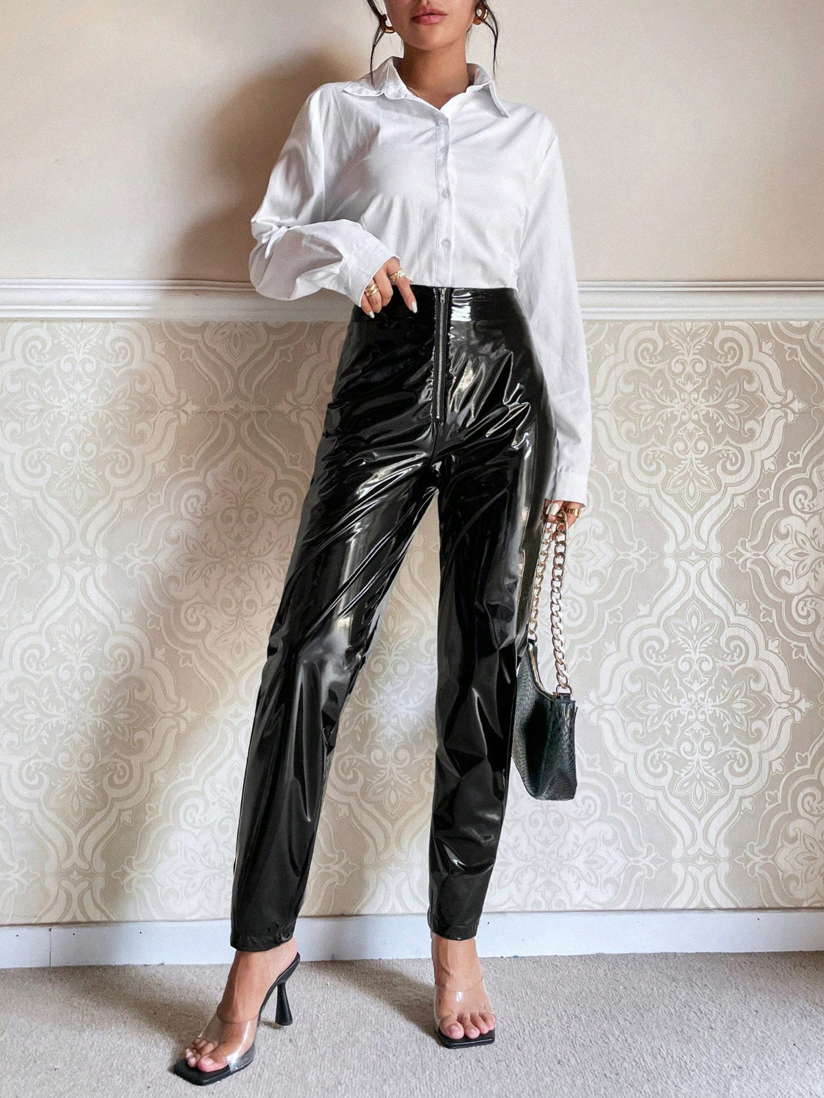Essnce Zipper Fly PU Leather Pants