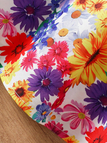 Floral Print Cute Sleeveless Round Neck Dress For Young Girls