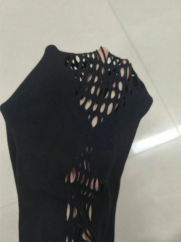 1pc Women's Hollow Heart Neck Long Sleeve See-Through Sexy Mesh Jumpsuit