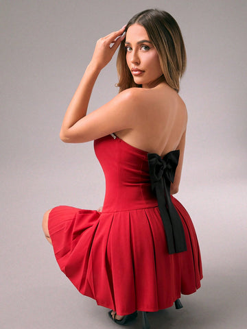 Plus Size Red Bowknot Decor Dress For Women