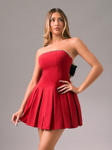Plus Size Red Bowknot Decor Dress For Women